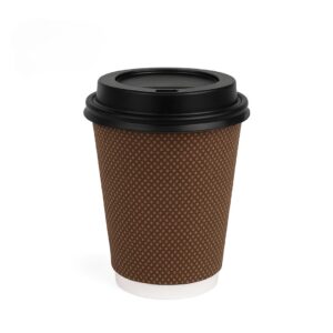 Brown Ripple Paper Coffee Cups with Black Lids (8oz & 12oz)
